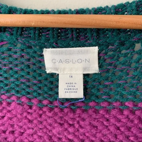 Caslon Mixed Stripe V-neck Purple Multicolor Sweater - Picture 4 of 7